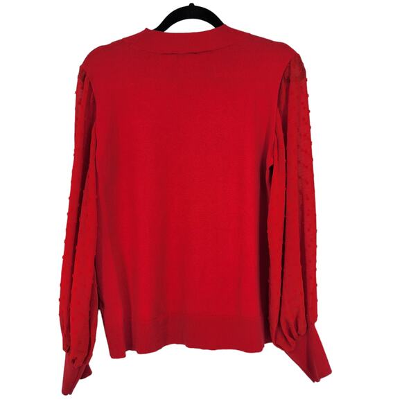 Cece Women's Red Mock Neck Clip Dot Sheer Long Sleeve Sweater Top Size Medium - Picture 6 of 7